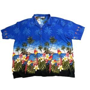 Pacific Legend men's Sz 3xl Hawaiian shirt tropical print, parrots Palms Flowers
